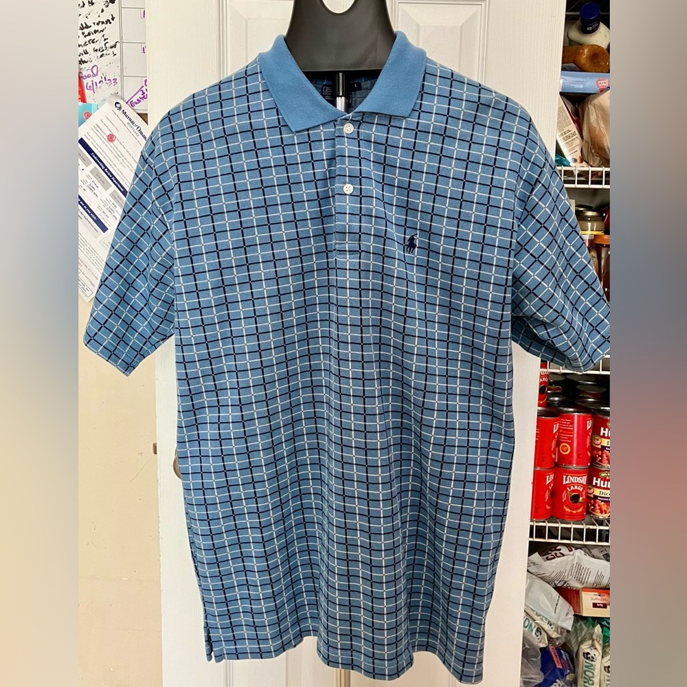Vtg Polo By Ralph Lauren Polo Shirt Short Sleeve Blue Geomtetric Mens Sz Large L